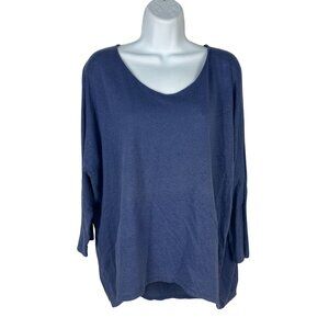 Eileen Fisher Womens Blue Linen Scoop Neck Long Sleeve Top Size M
